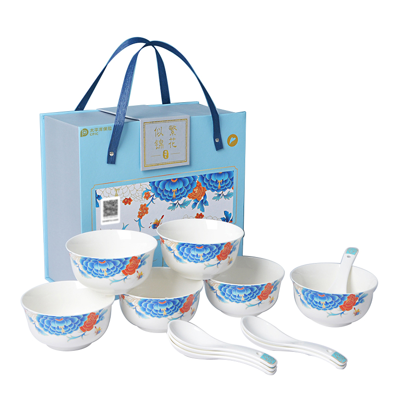 瑾明礼 繁花似锦陶瓷碗勺 6碗6勺套装