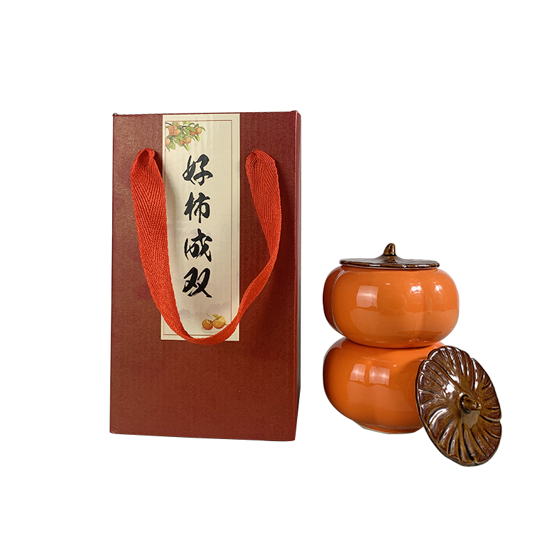 乐唯诗 NERVISHI 12*9*20.5cm 好柿成双茶叶罐两件套 橙色 计价单位:套