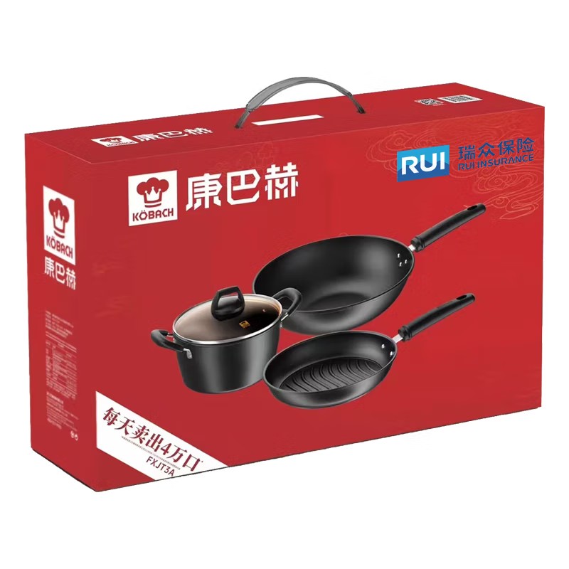 康巴赫（KOBACH）双倍防锈精铁三件套 炒锅30cm+煎锅26cm+汤锅20cm
