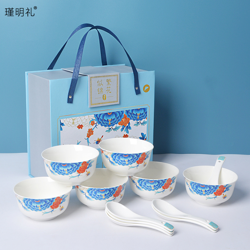 瑾明礼 6碗6勺 繁花似锦陶瓷碗勺 计价单位:套
