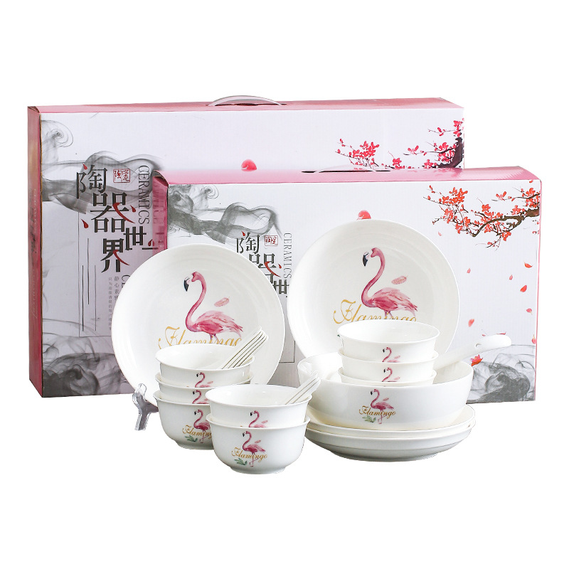瑾明礼 JML-022 火烈鸟22头碗盘餐具套装 计价单位:套