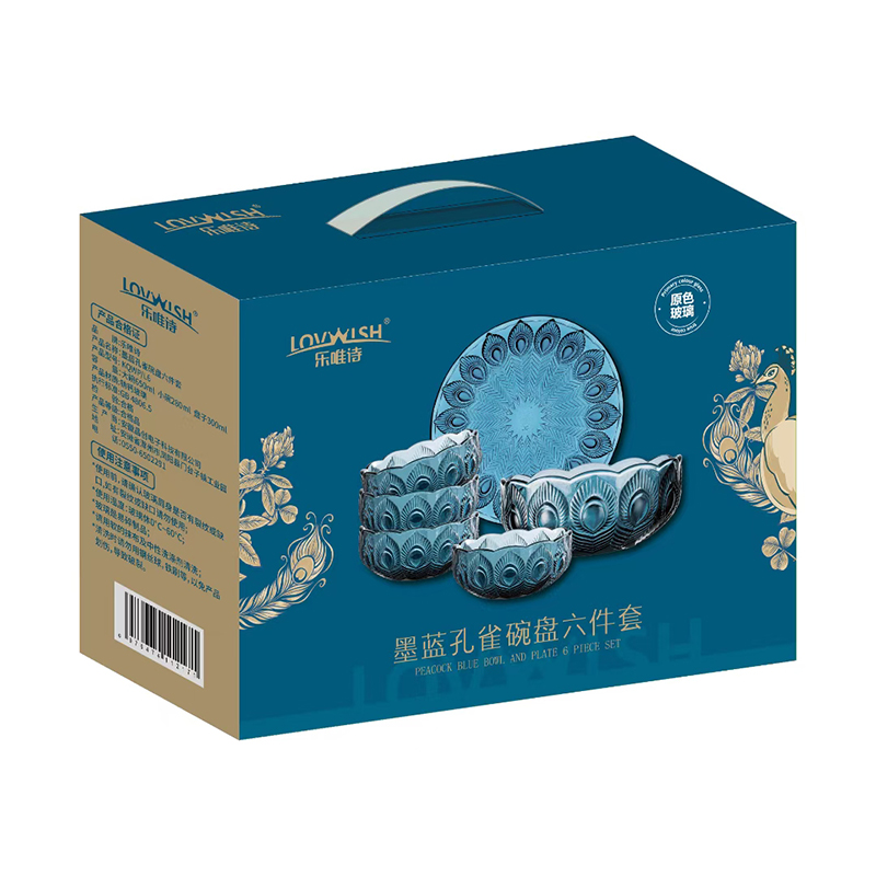乐唯诗 NERVISHI KQWP/L6 墨蓝孔雀碗盘六件套 计价单位:套