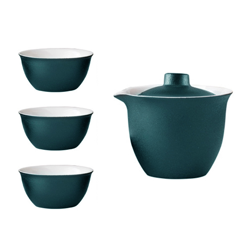 乐唯诗 NERVISHI LWS-003 粗陶旅行茶具 一壶三杯 藏绿 计价单位:套