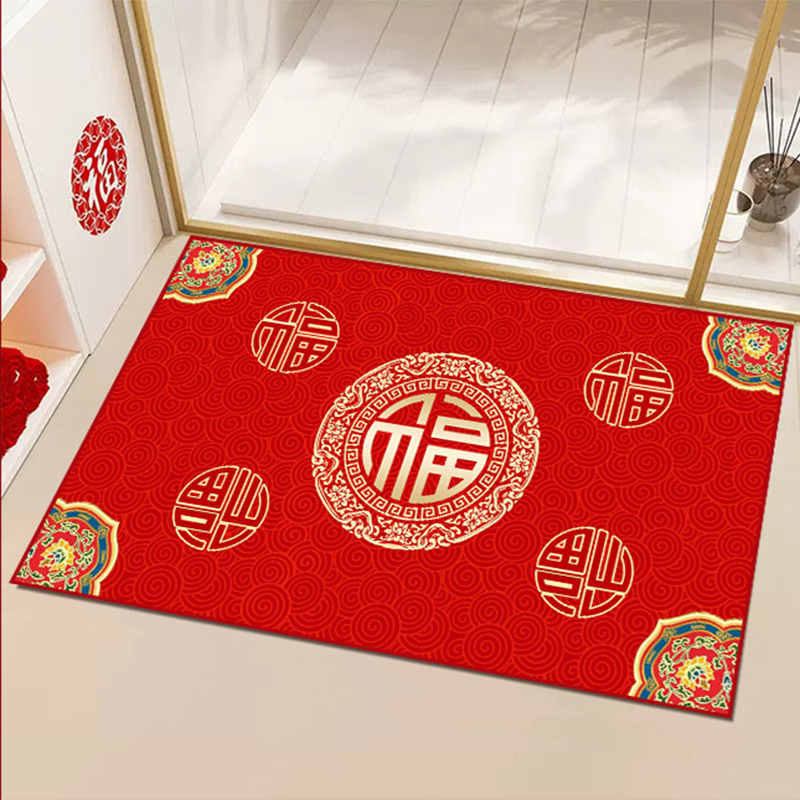衡美利水晶绒毯面防滑五福临门开门红地垫 50*80cm