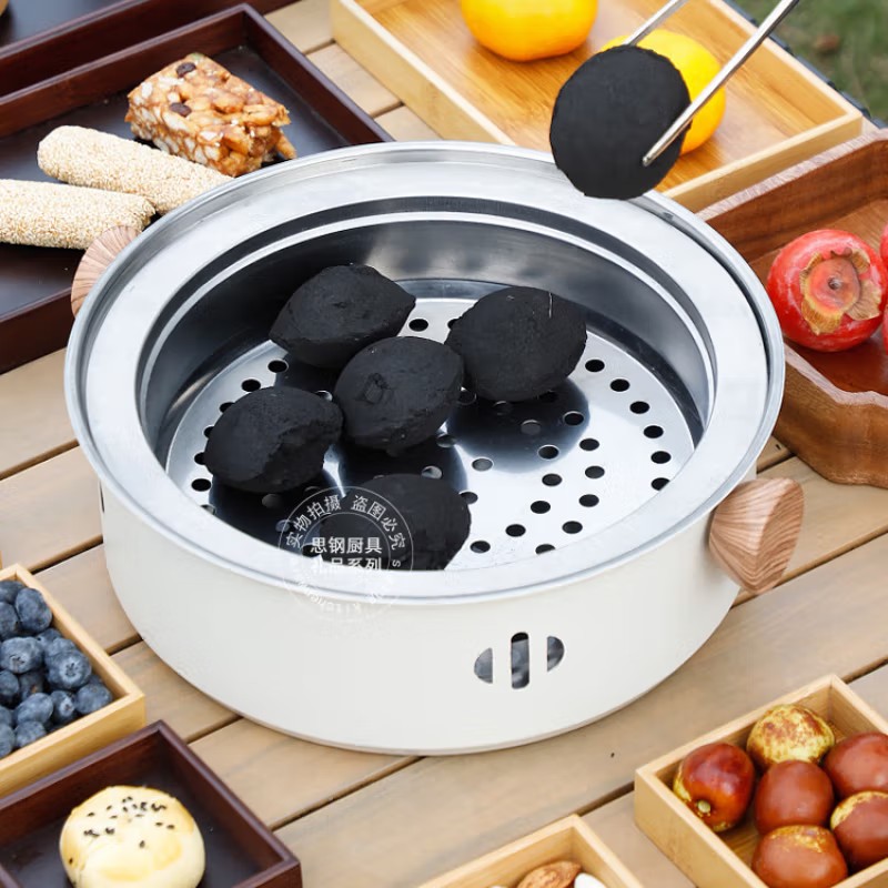 思钢 一炉好运 家用炭火盆冬季取暖围炉煮茶 28CM白色底座