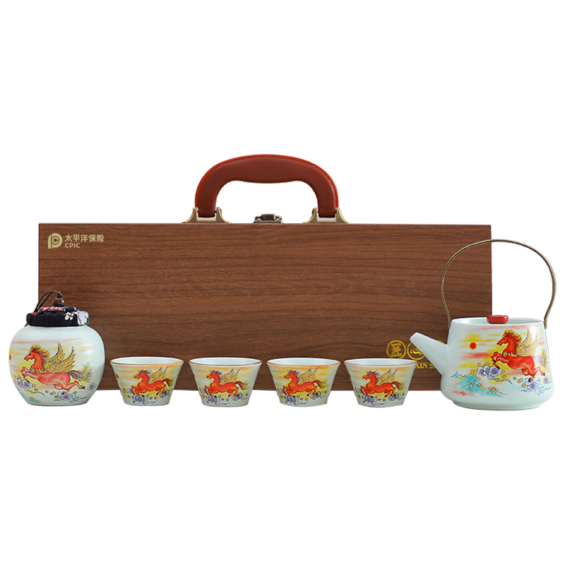 【太保形象品】瓷语花香 定窑影青马年茶具套装