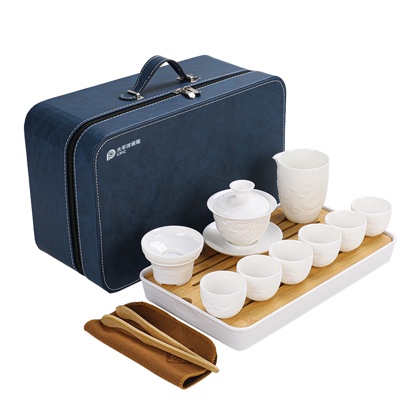 【太保形象品】宗昱 素烧浮雕羊脂玉瓷旅行茶具套装