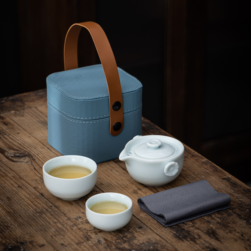 宏裕 A-665如意快客杯皮盒款 便携式旅行茶具套装户外露营随身泡茶杯