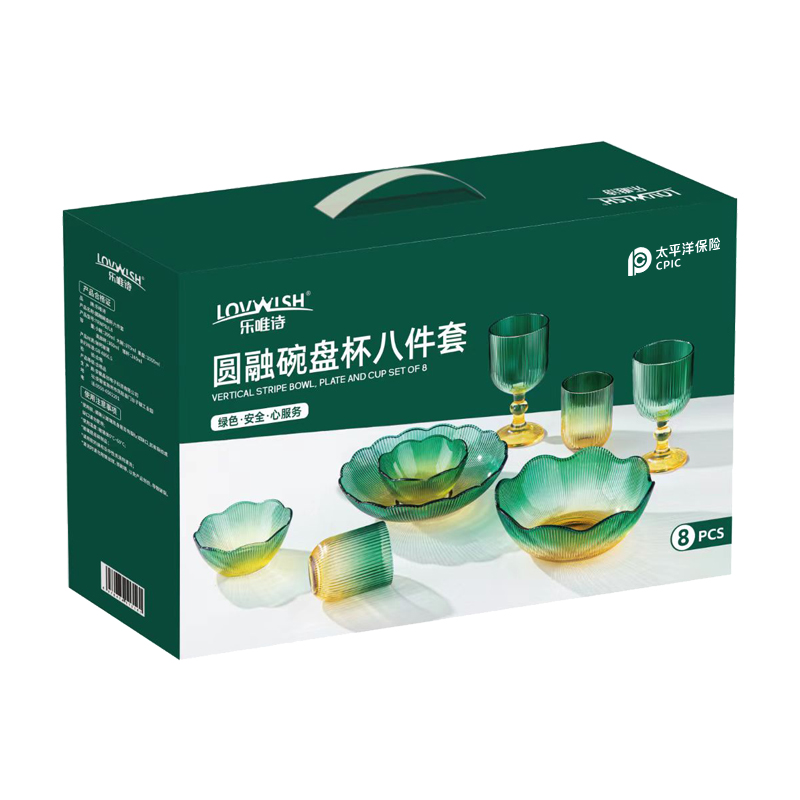 乐唯诗 NERVISHI YRWPB/L8 太保圆融碗盘杯八件套 计价单位:套