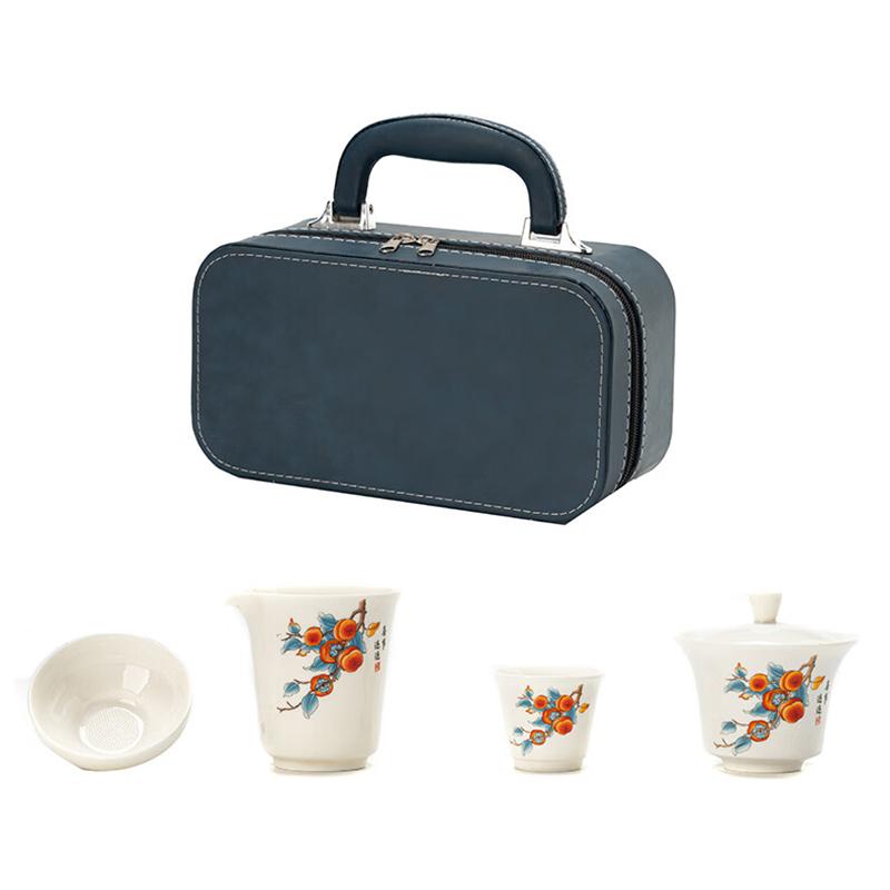 瓷语花香 柿柿如意 羊脂玉瓷茶具套装 6件套