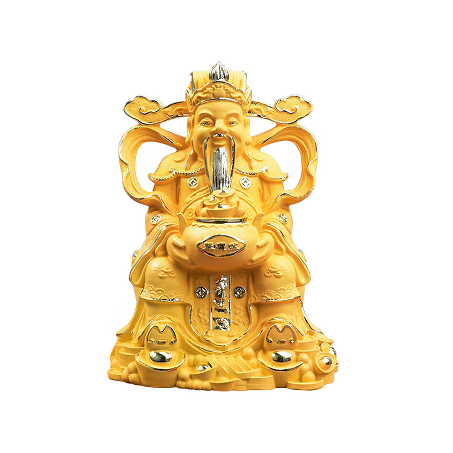 恒丰凯翔 绒沙金坐立聚宝盆财神摆件 亚克力防尘盒底家用招财小摆件