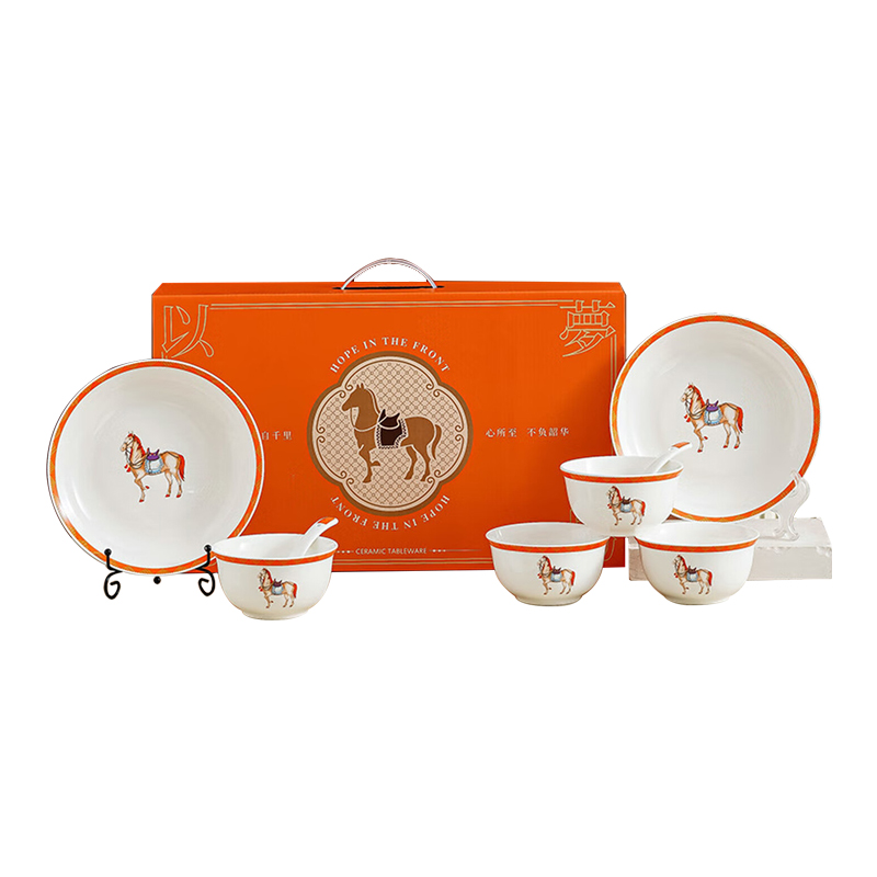 瑾明礼 以梦为马 4碗4勺2盘 10头餐具套装 计价单位:套